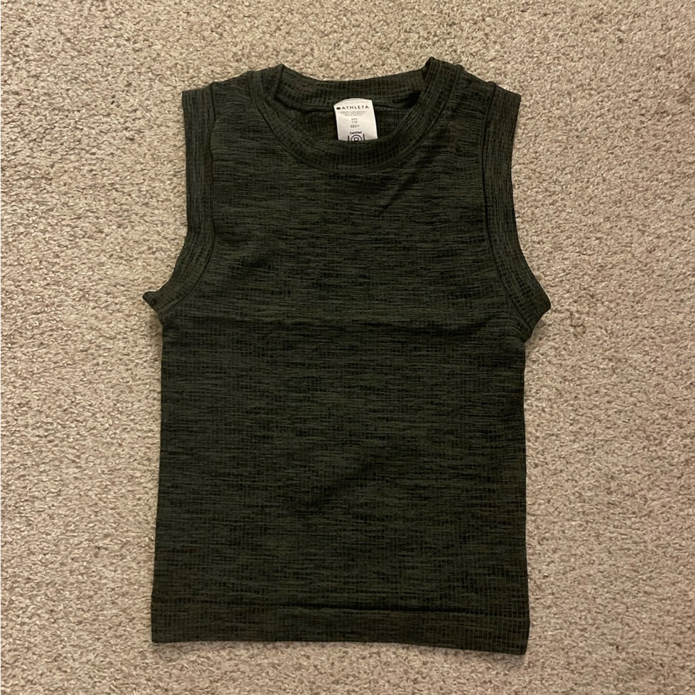 Athleta renew cropped top tank ribbed crew neck black olive green marled XXS
